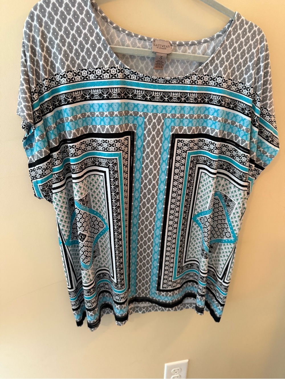 Chico's Easywear Print Pullover Top Short Sleeve Multicolor Size XL